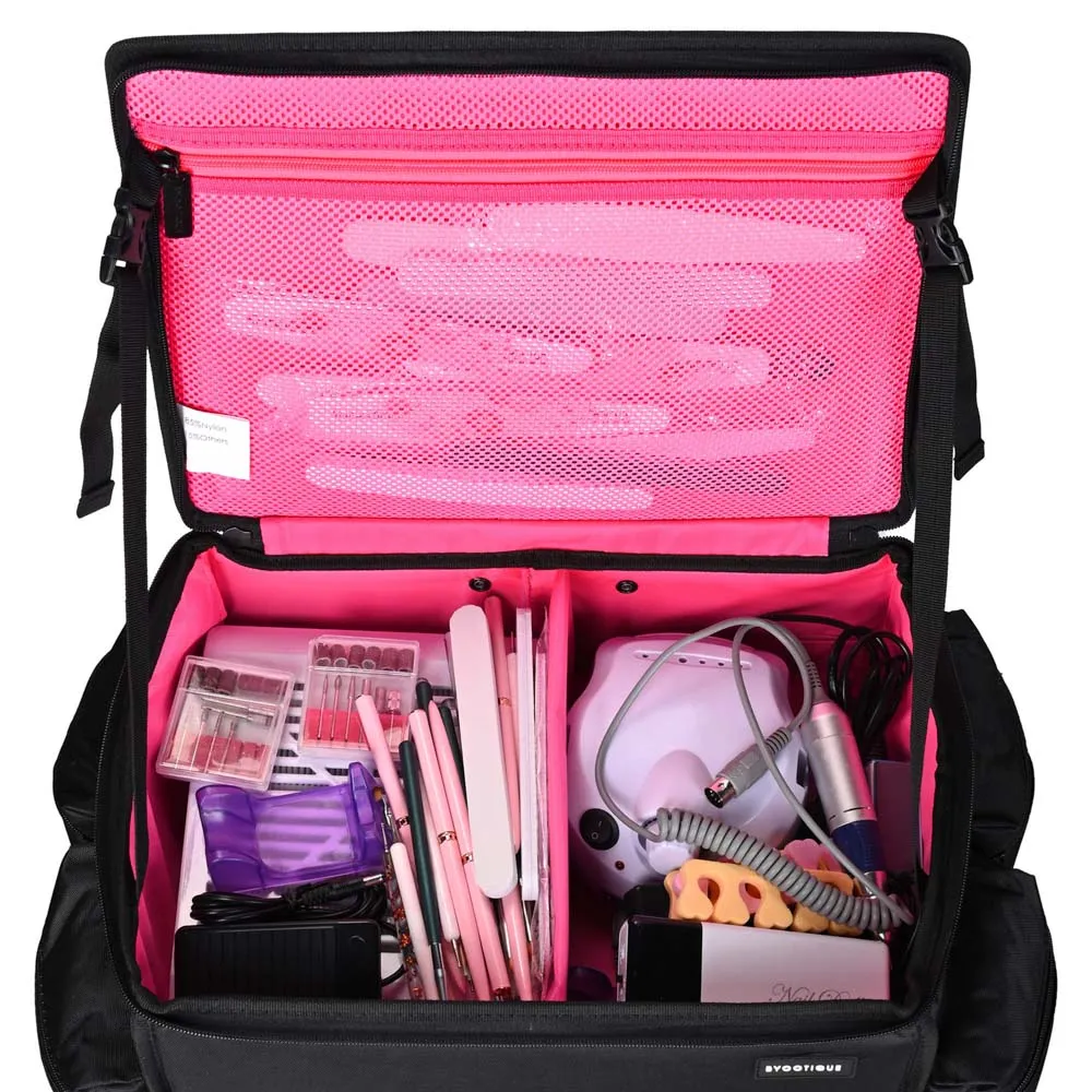 Byootique Rolling Nail Tech Makeup Case with 96-Bottle Polish Organizer