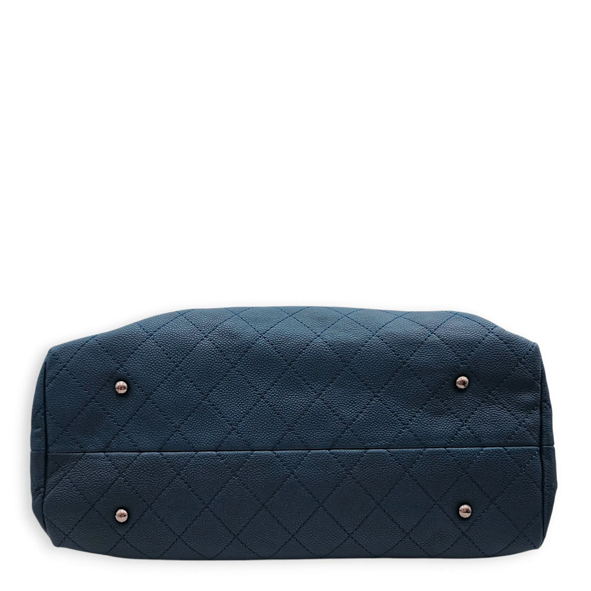 Cc Quilted 2-way Tote 36.5x25x15cm Blue Shoulder Bag in Caviar Leather, Ruthenium-finish Brass hardware