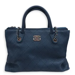Cc Quilted 2-way Tote 36.5x25x15cm Blue Shoulder Bag in Caviar Leather, Ruthenium-finish Brass hardware