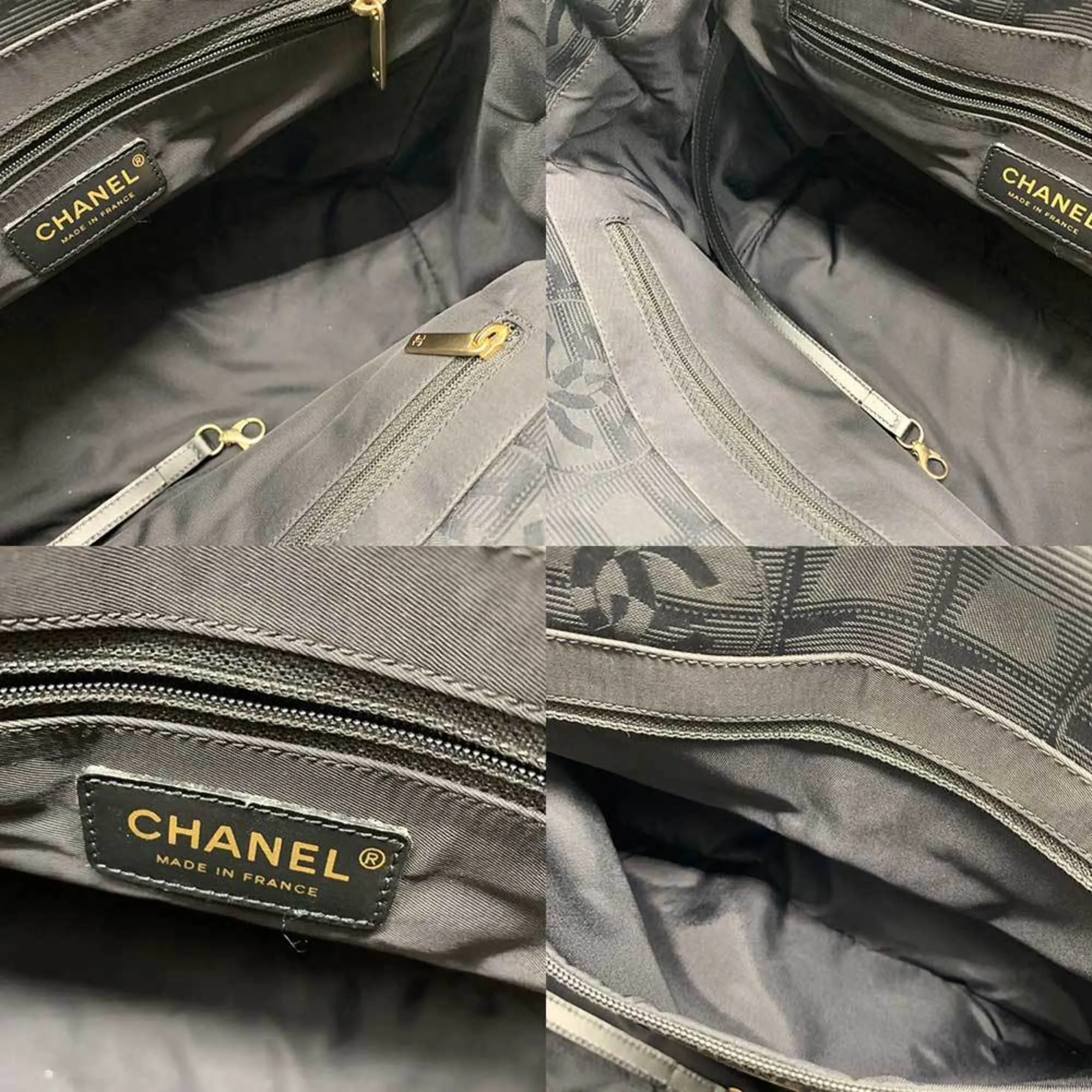 Chanel Bag New Line Tote PM Black Champagne HandBag Ladies Nylon Canvas x Leather A20457