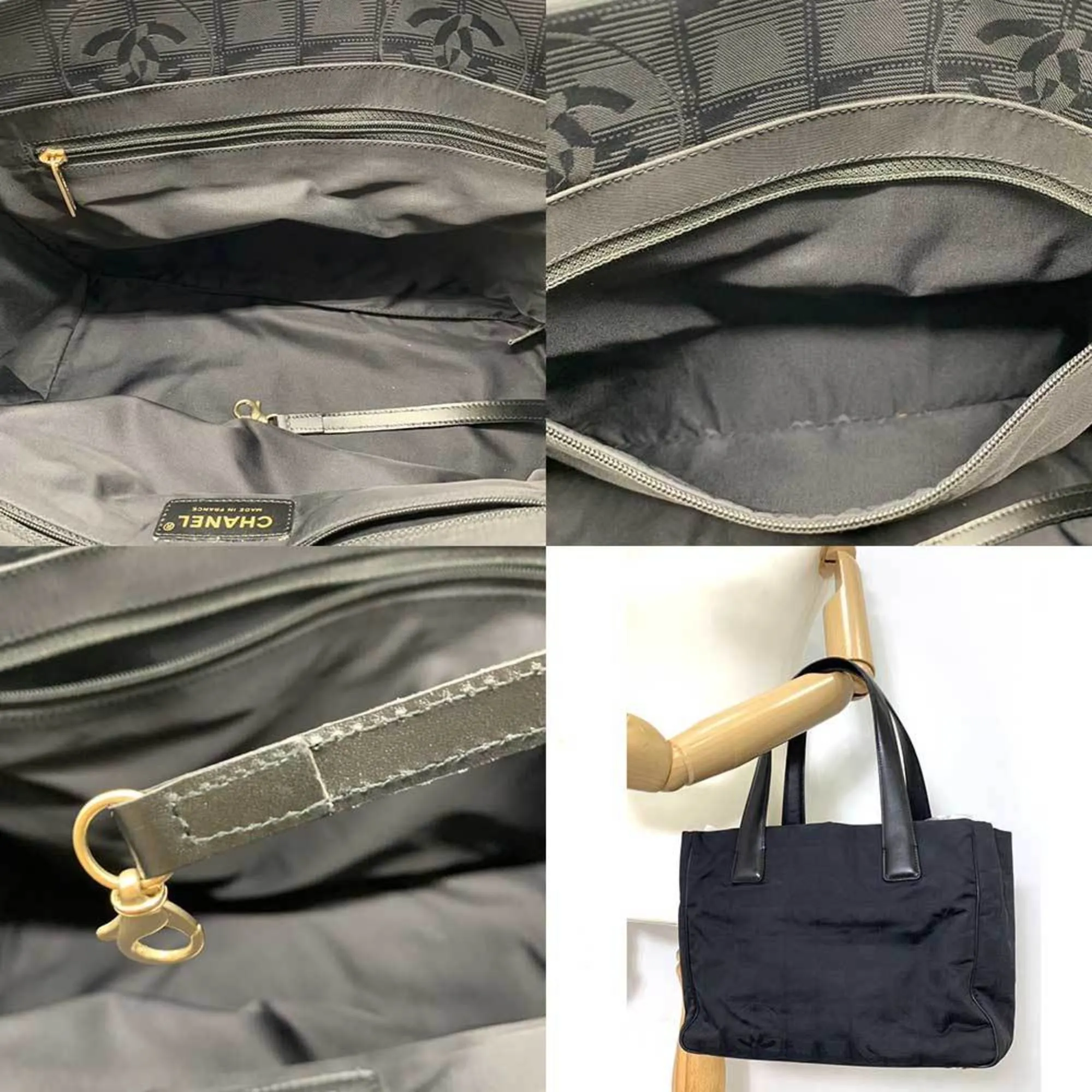 Chanel Bag New Line Tote PM Black Champagne HandBag Ladies Nylon Canvas x Leather A20457