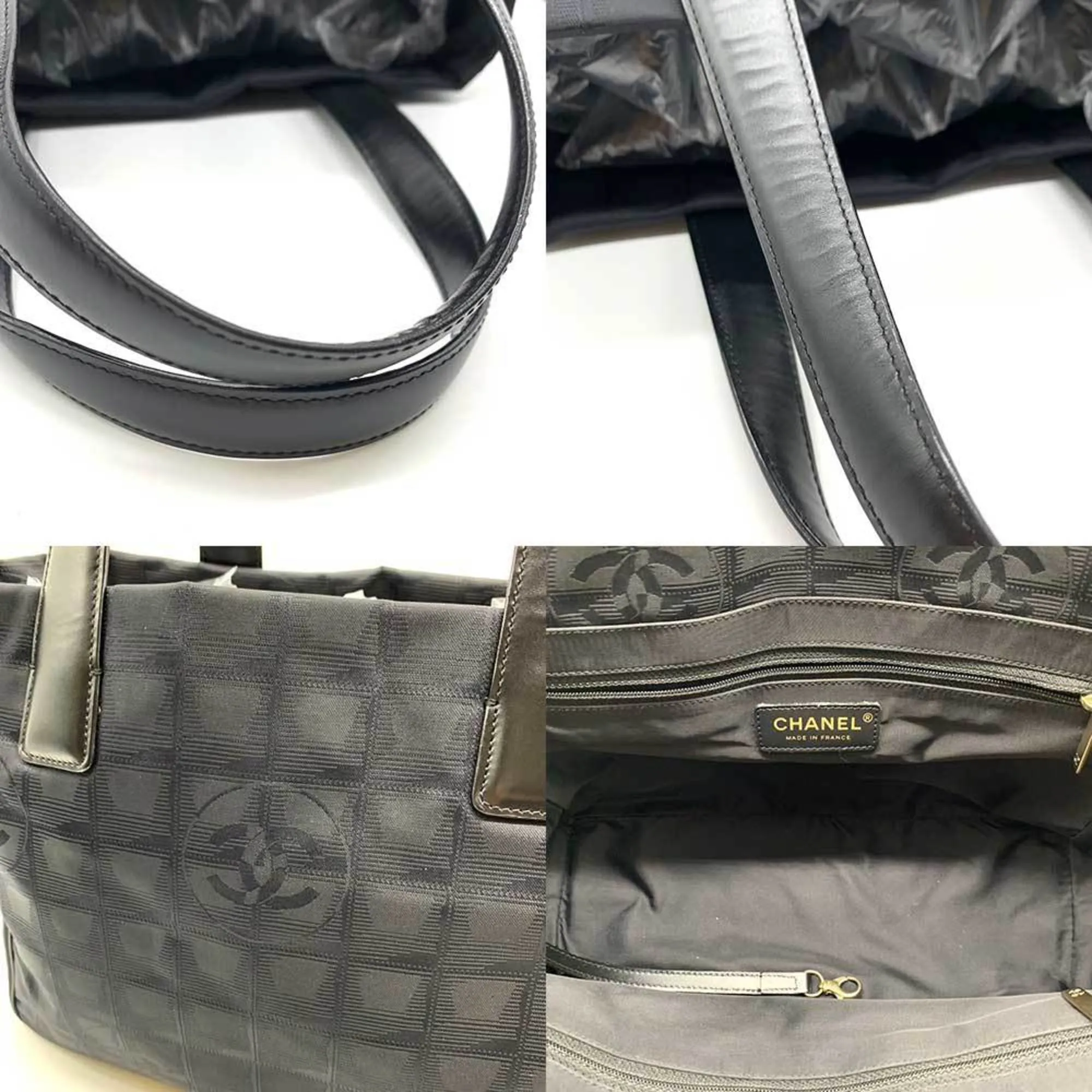 Chanel Bag New Line Tote PM Black Champagne HandBag Ladies Nylon Canvas x Leather A20457