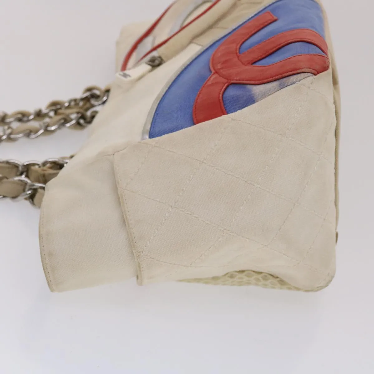 CHANEL Chain Tote Bag No5 Canvas White CC Auth 49901