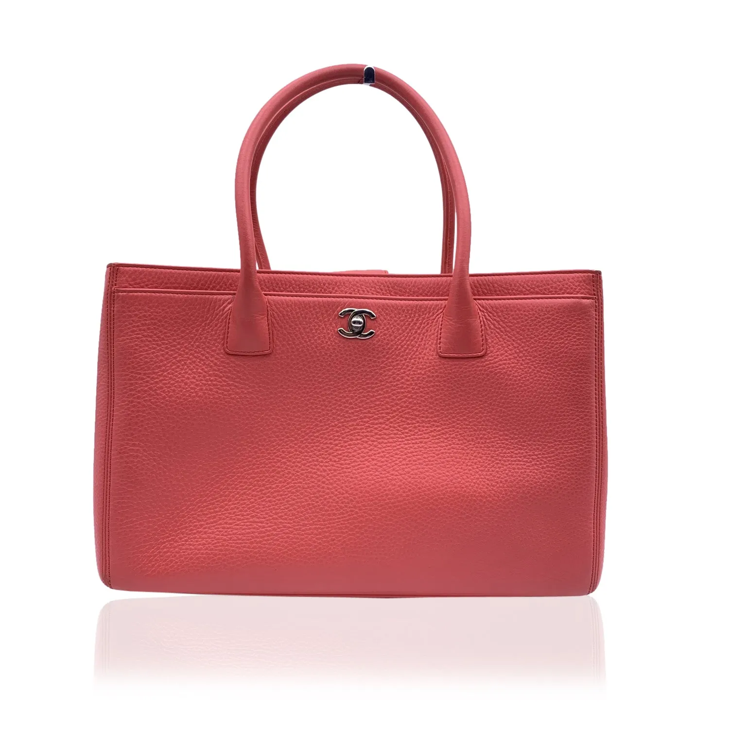 CHANEL Pink Pebbled Leather Executive Tote Bag With Strap
