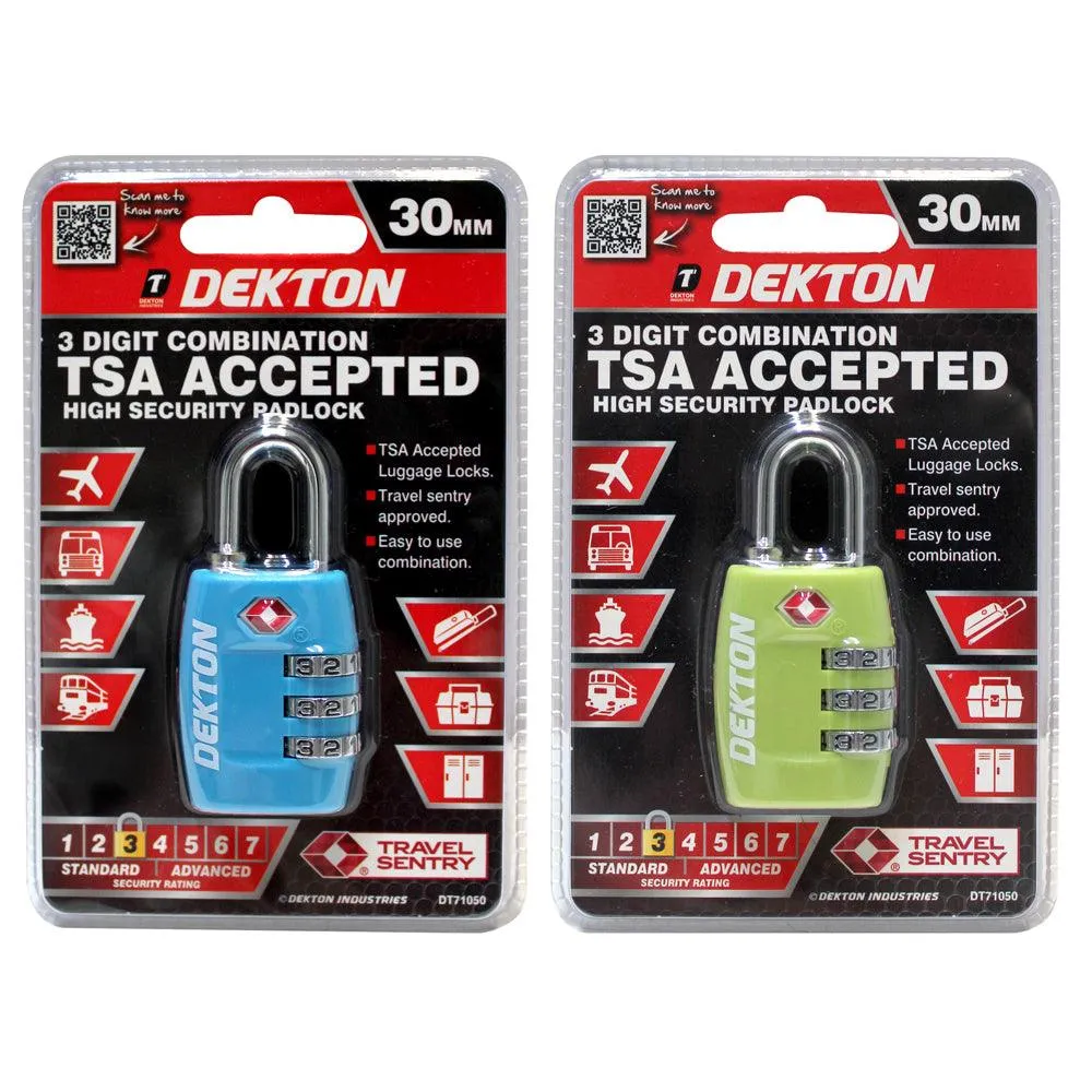 Dekton Sr3 30 mm Combination Padlock | TSA Approved
