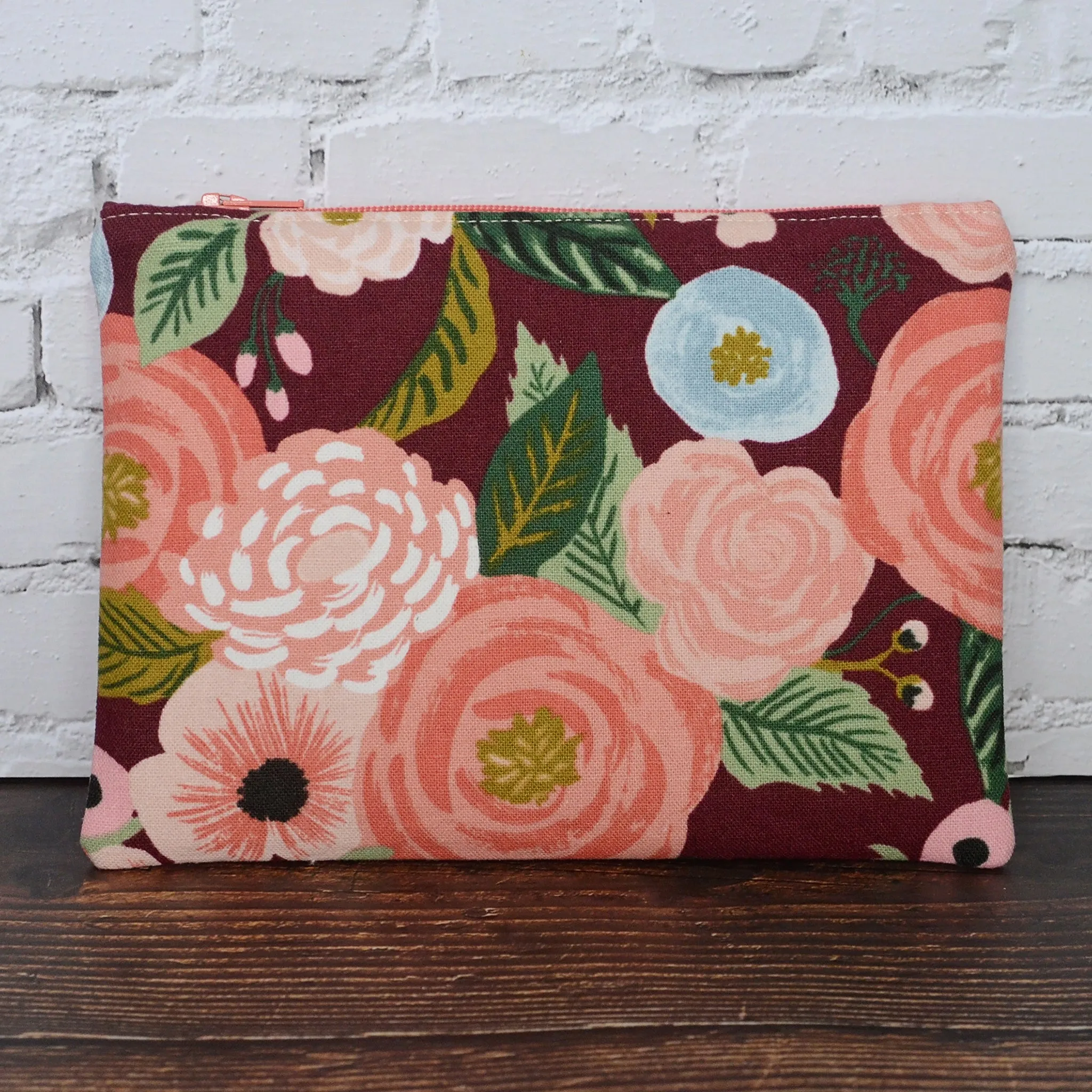 Floral Linen Zippered Pouches