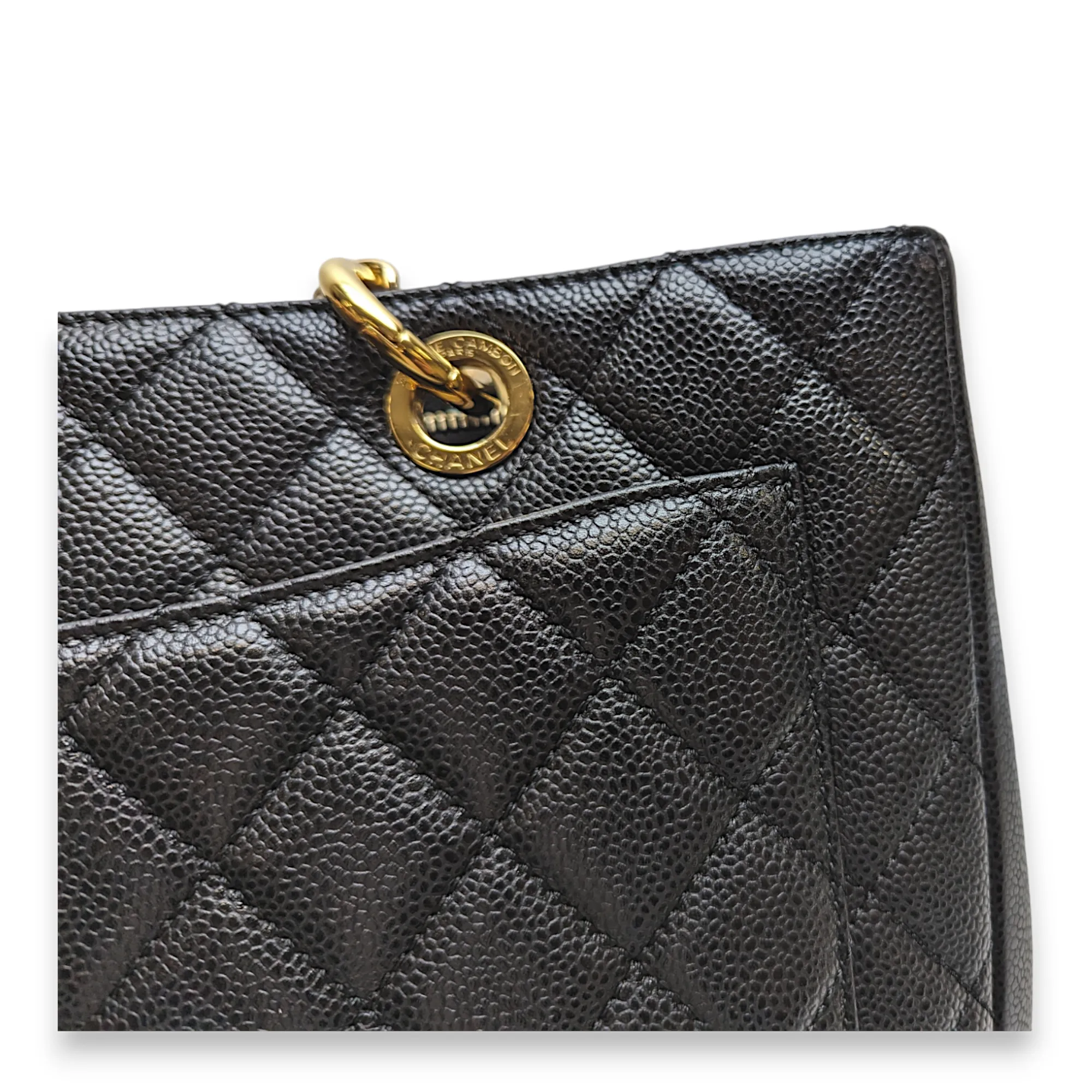 GST GM Black Tote Bag in Caviar Leather, Gold hardware