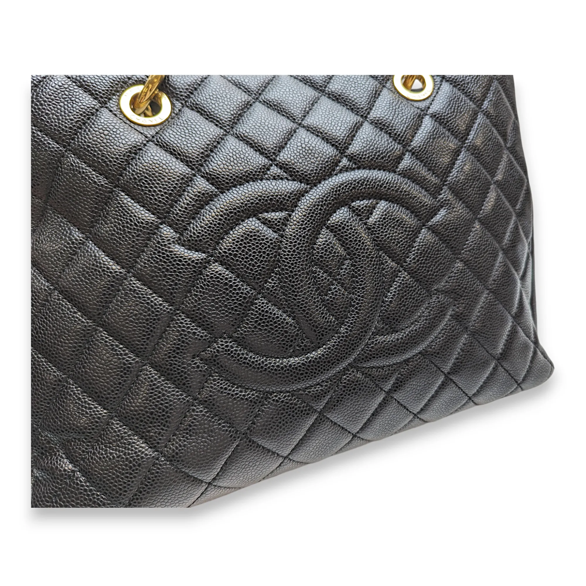 GST GM Black Tote Bag in Caviar Leather, Gold hardware