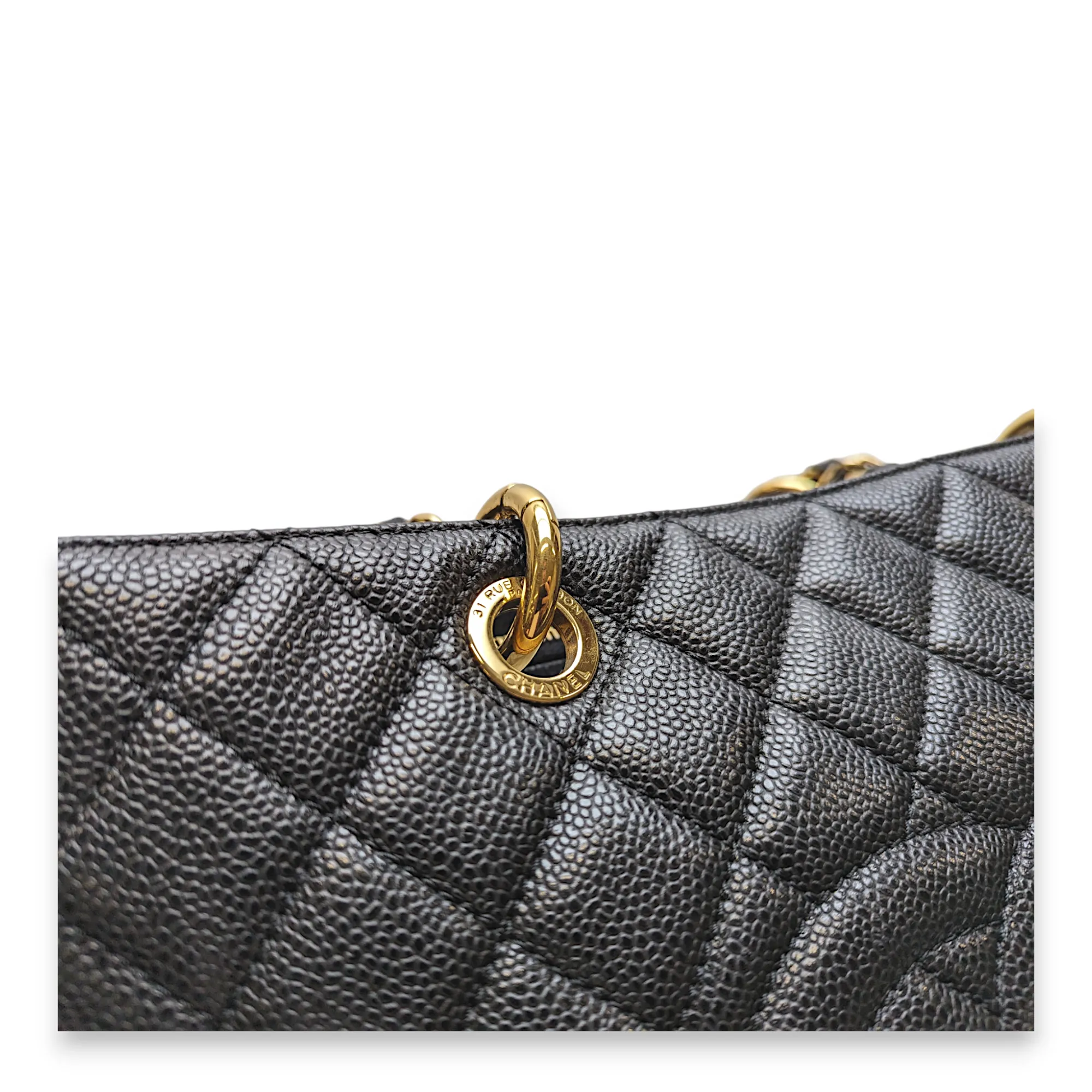 GST GM Black Tote Bag in Caviar Leather, Gold hardware