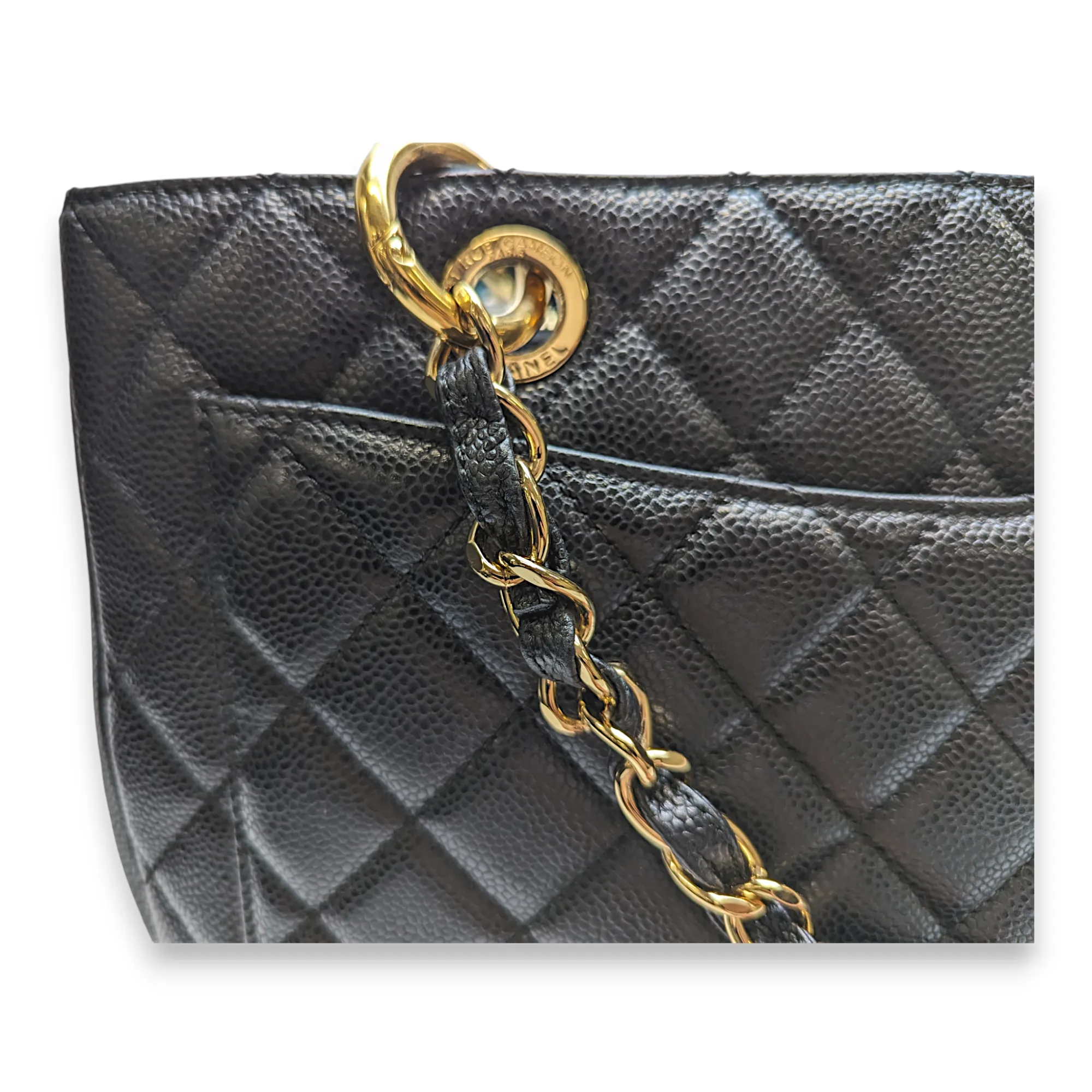 GST GM Black Tote Bag in Caviar Leather, Gold hardware