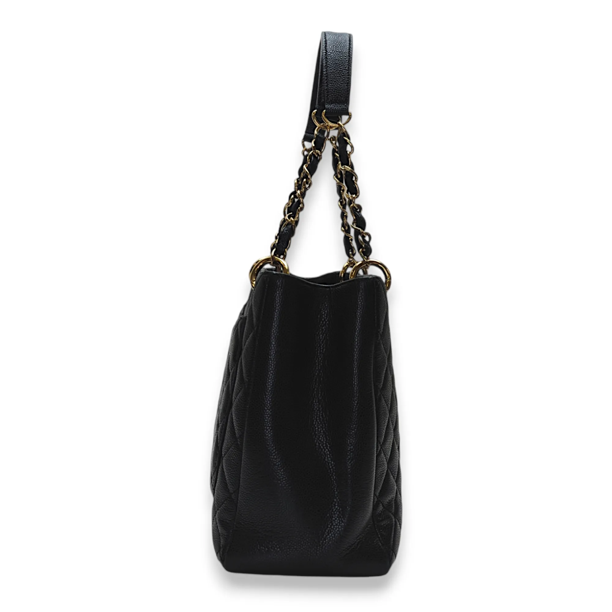 GST GM Black Tote Bag in Caviar Leather, Gold hardware