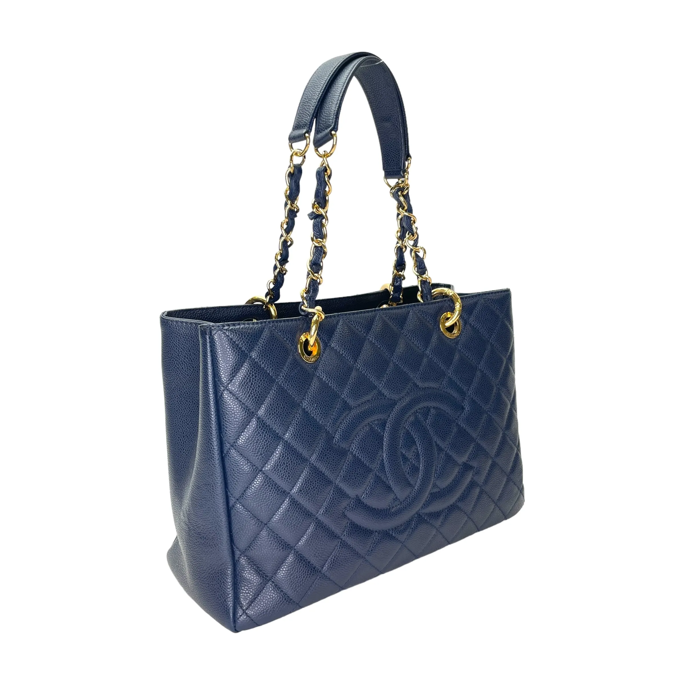 GST Medium Blue Tote Bag in Caviar Leather, Gold hardware