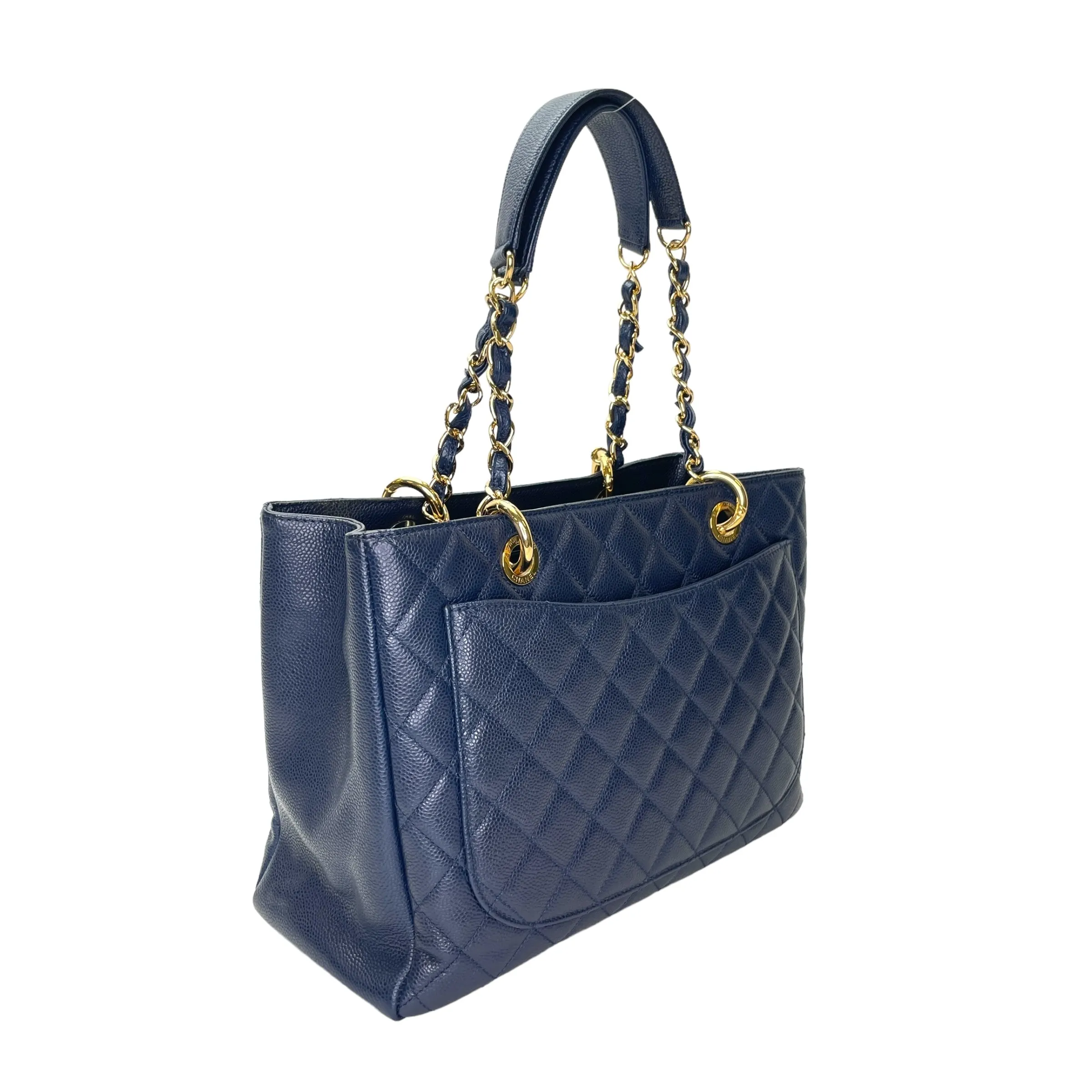 GST Medium Blue Tote Bag in Caviar Leather, Gold hardware