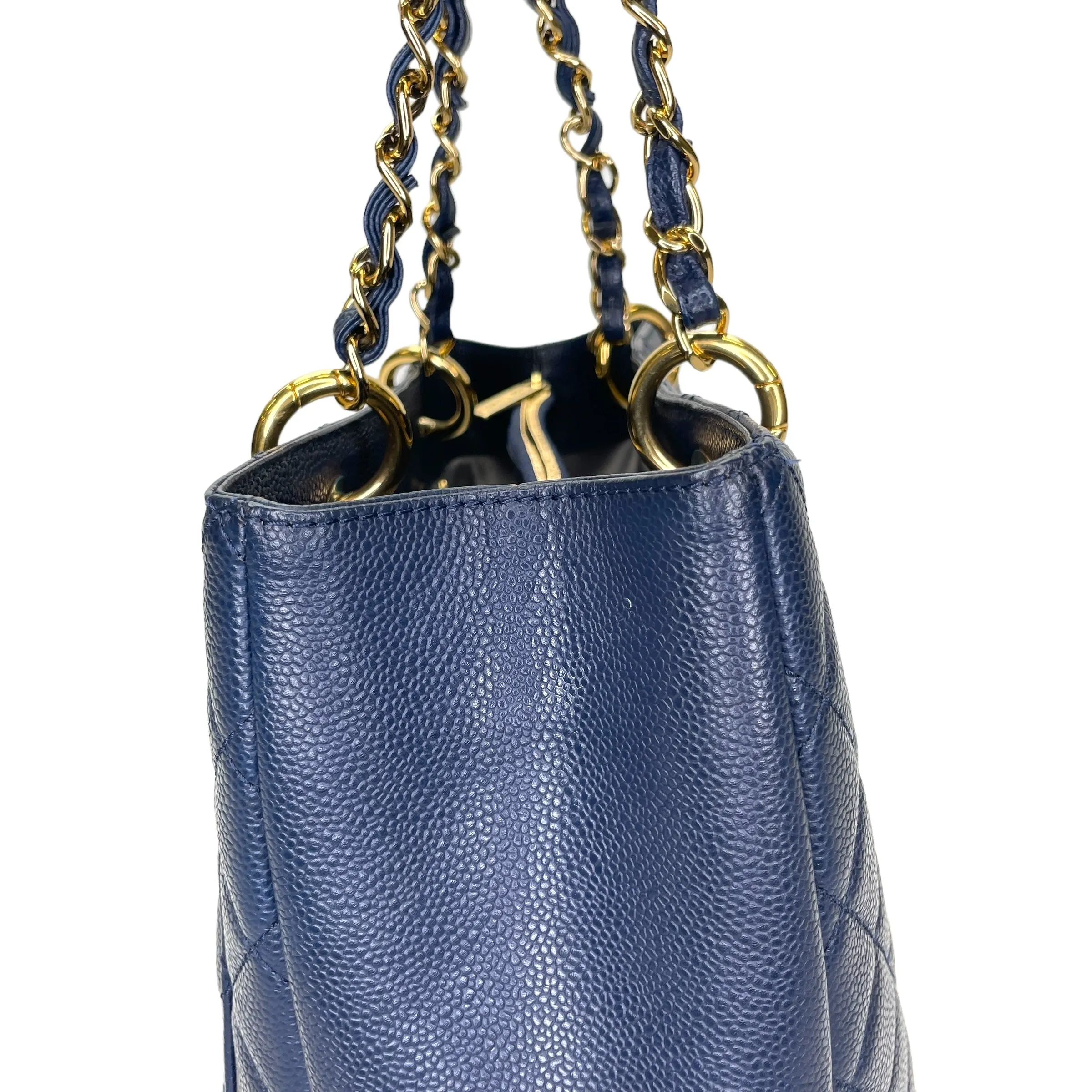 GST Medium Blue Tote Bag in Caviar Leather, Gold hardware