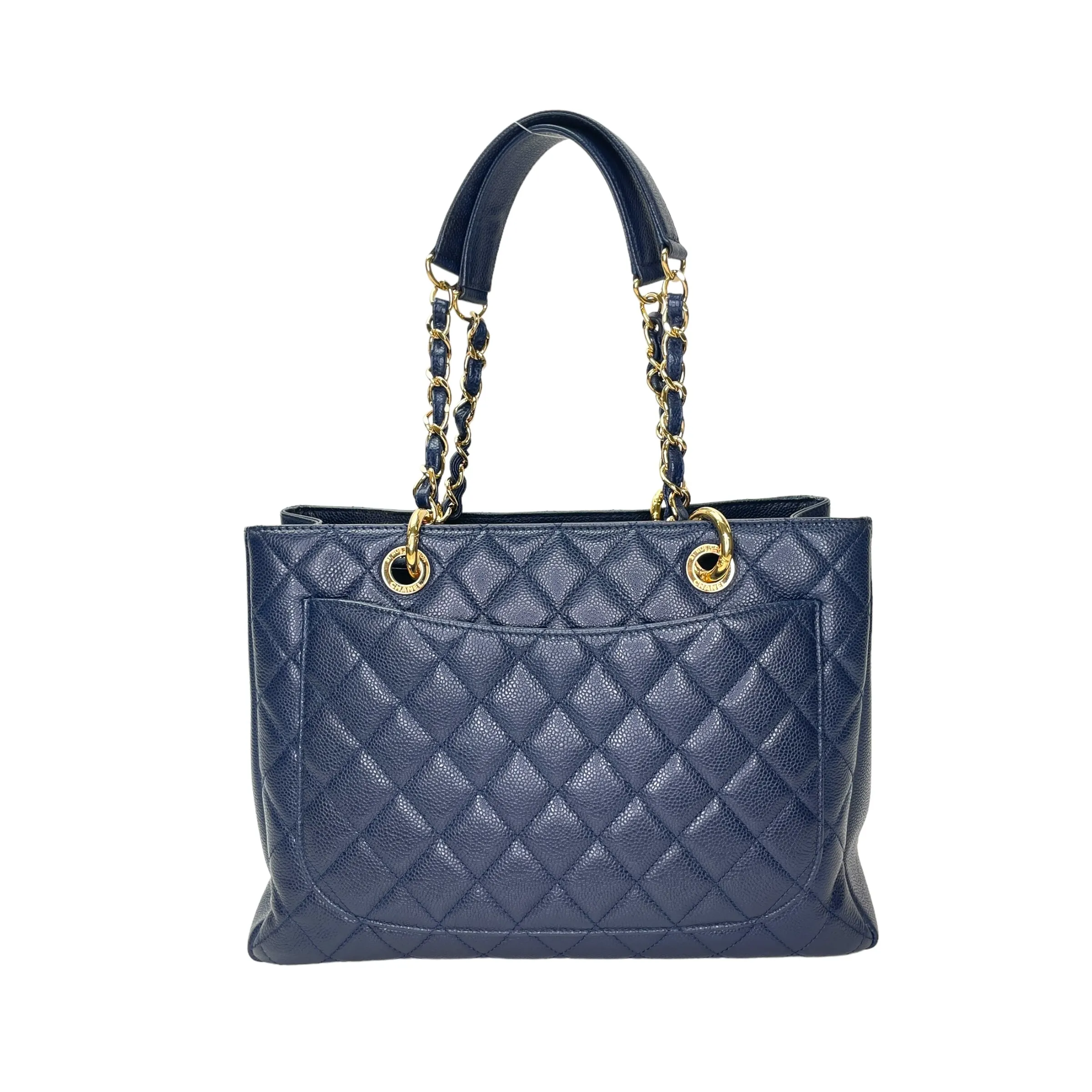 GST Medium Blue Tote Bag in Caviar Leather, Gold hardware