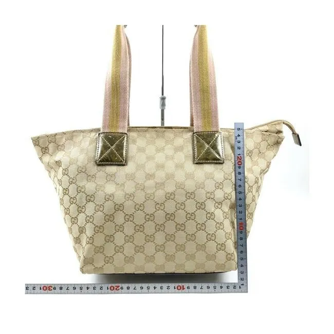 Gucci Gg Supreme Guccissima Canvas Leather With Sherry Stripe Straps Tan G Print Pink Bronze