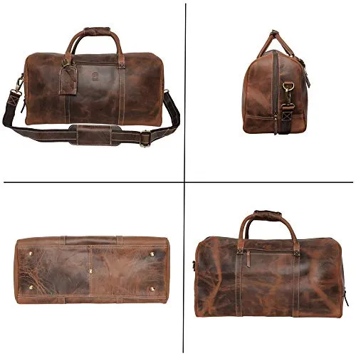 Handmade Leather Carry On Bag - Airplane Underseat Travel Duffel Bags By Rustic Town (Mulberry)