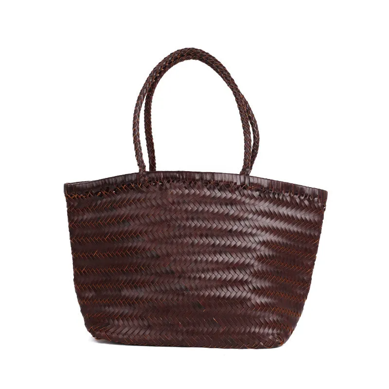 Handmade Woven Cowhide Leather Tote Bags for Women