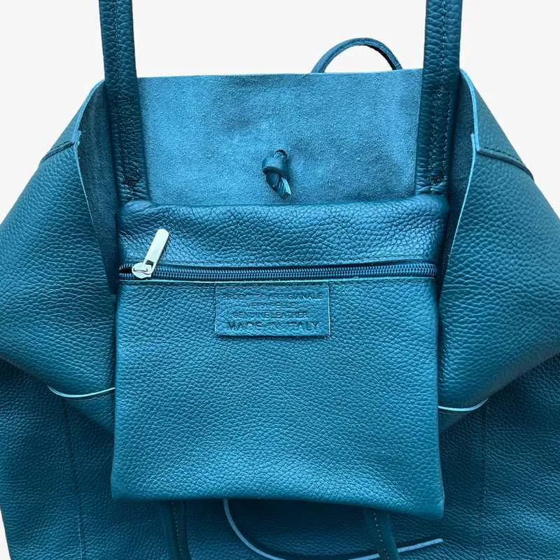 Italian Big Leather Tote in Dark Teal