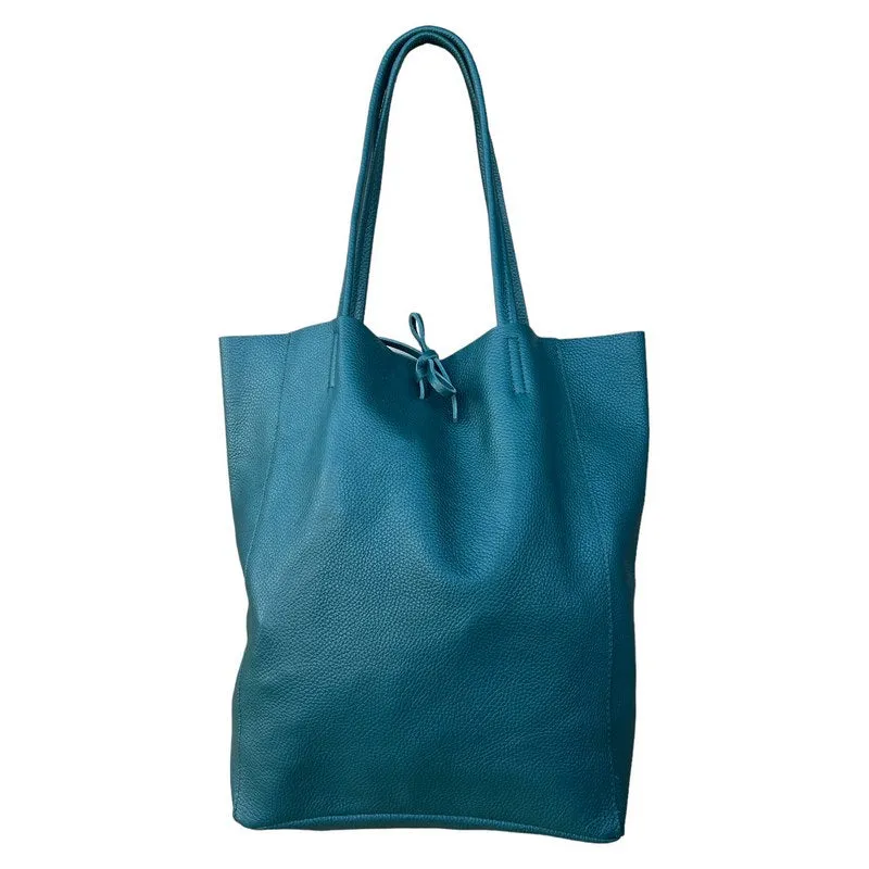 Italian Big Leather Tote in Dark Teal
