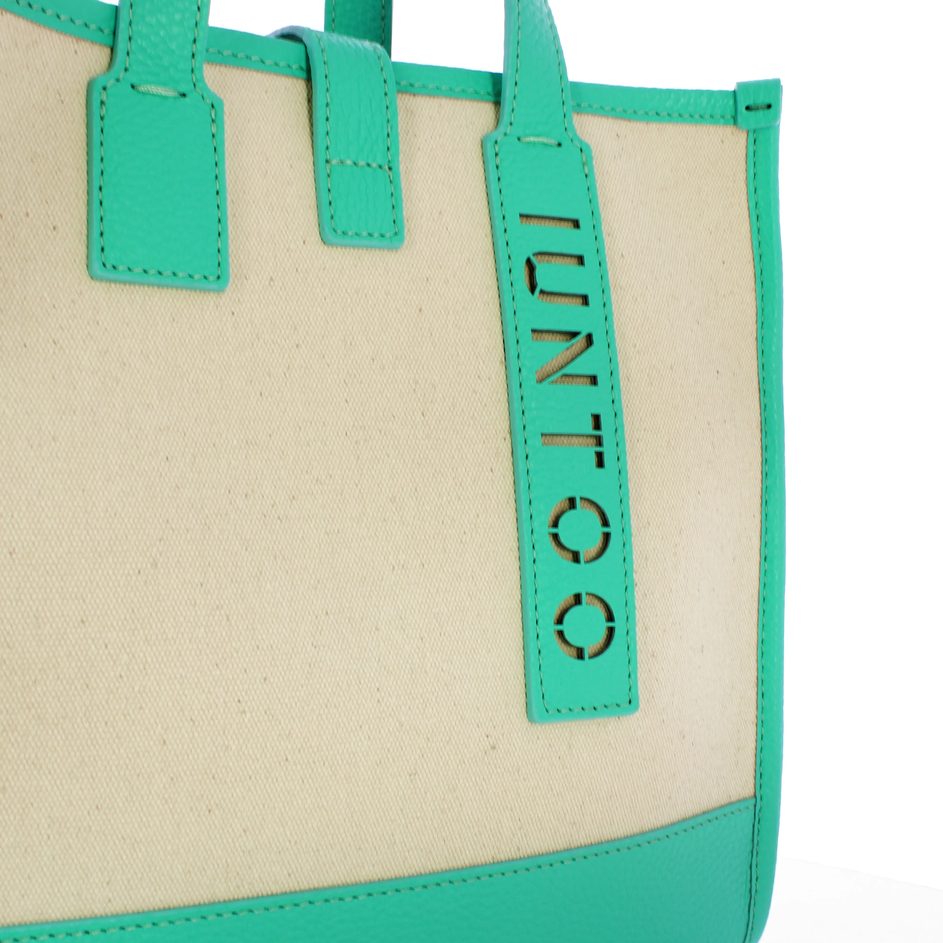 Iuntoo - Essenziale Canvas Naturale Acquamarina Small Tote - 105003 - NATURALE/ACQUAMARINA