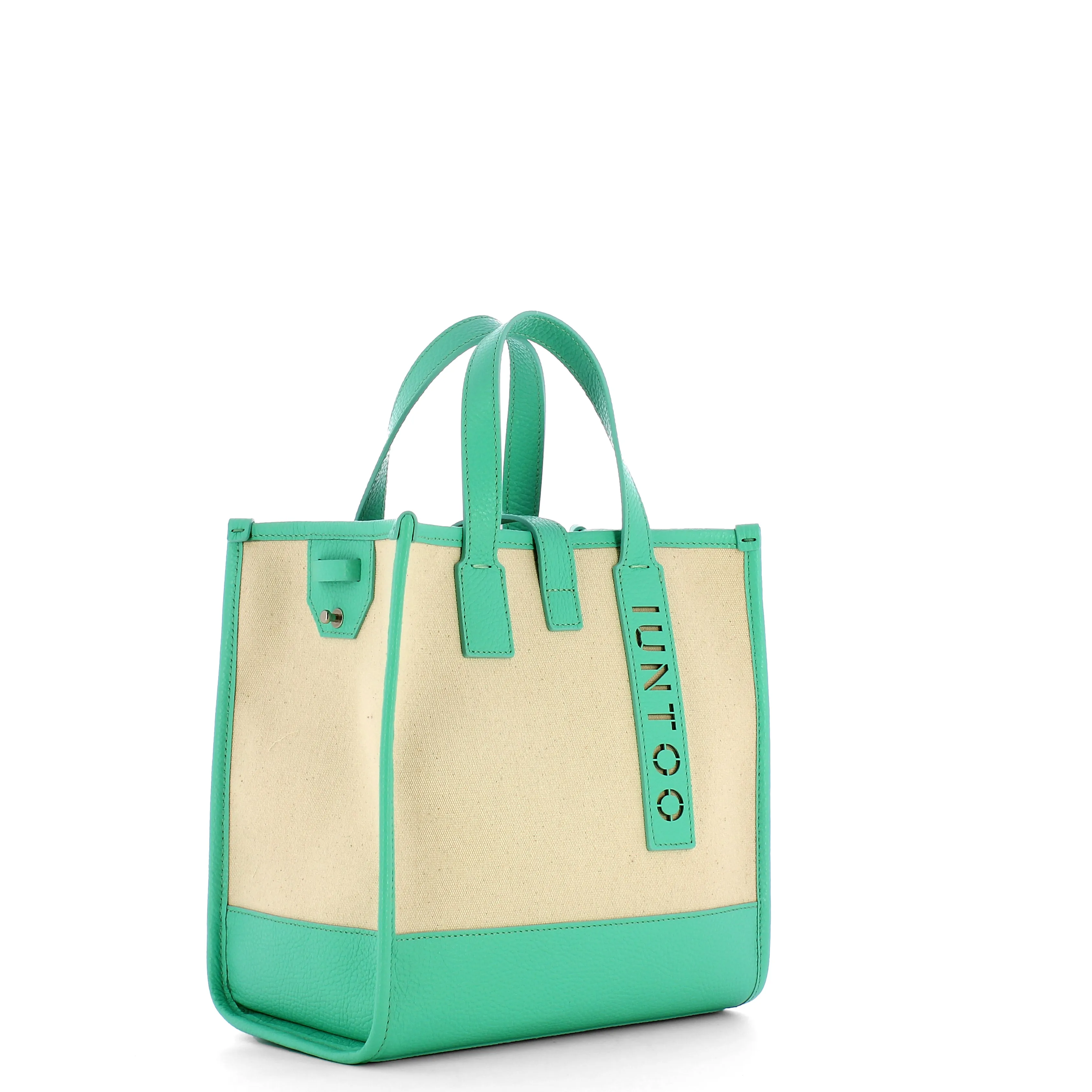 Iuntoo - Essenziale Canvas Naturale Acquamarina Small Tote - 105003 - NATURALE/ACQUAMARINA