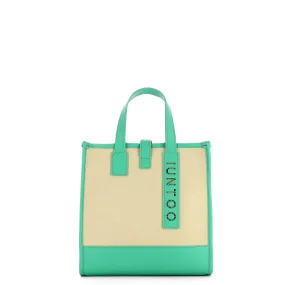 Iuntoo - Essenziale Canvas Naturale Acquamarina Small Tote - 105003 - NATURALE/ACQUAMARINA