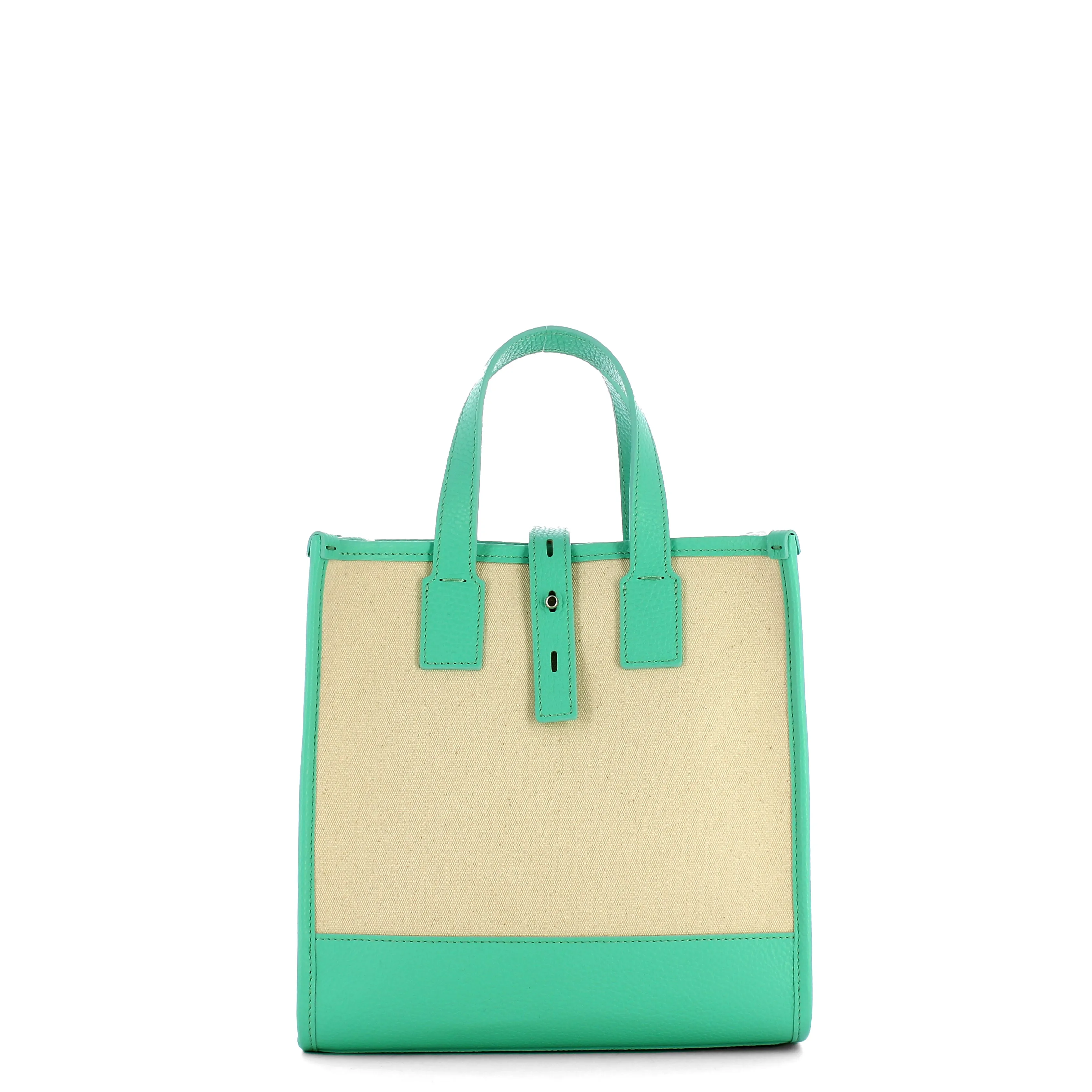 Iuntoo - Essenziale Canvas Naturale Acquamarina Small Tote - 105003 - NATURALE/ACQUAMARINA