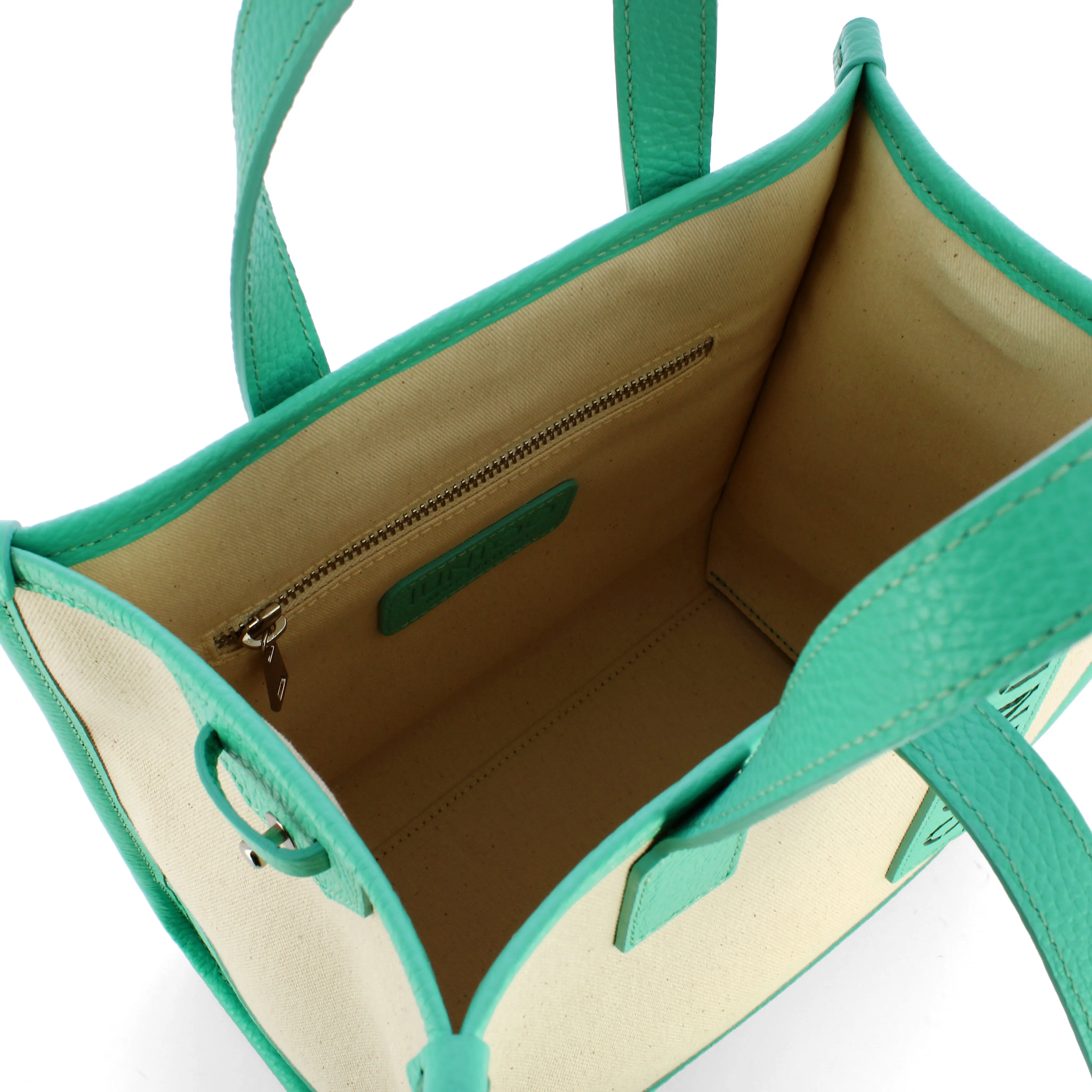 Iuntoo - Essenziale Canvas Naturale Acquamarina Small Tote - 105003 - NATURALE/ACQUAMARINA
