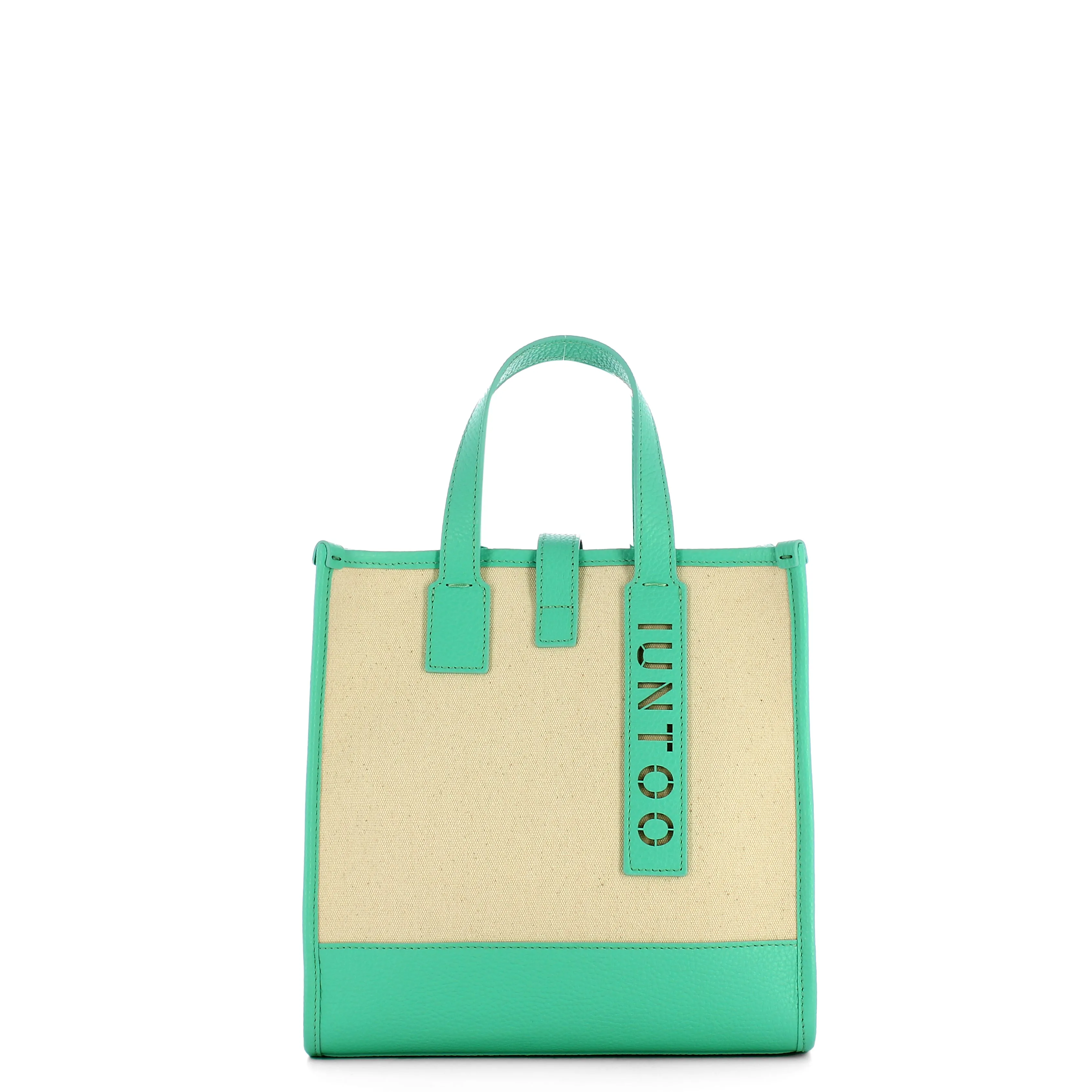 Iuntoo - Essenziale Canvas Naturale Acquamarina Small Tote - 105003 - NATURALE/ACQUAMARINA