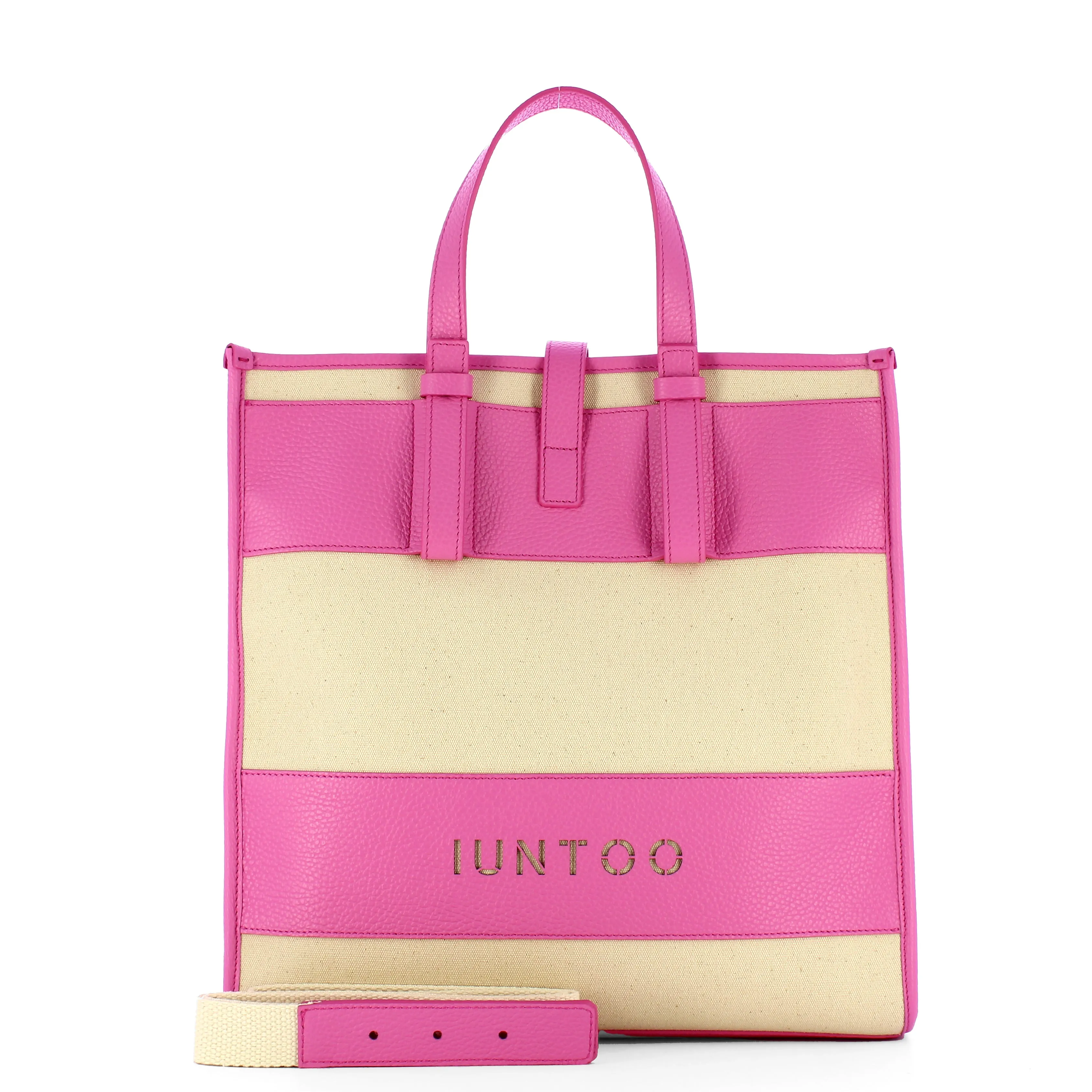 Iuntoo - Essenziale Canvas Naturale Rosa Large Tote - 105001 - NATURALE/ROSA