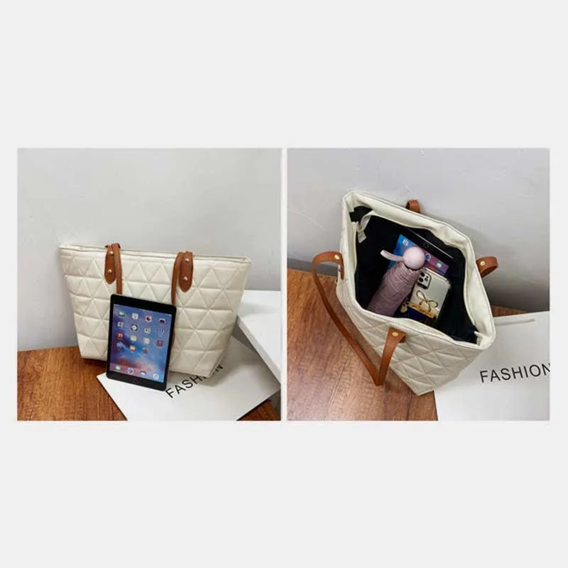 Large Capacity Tote Bags Quilted Leather Shoulder Bag Ladies Handbag