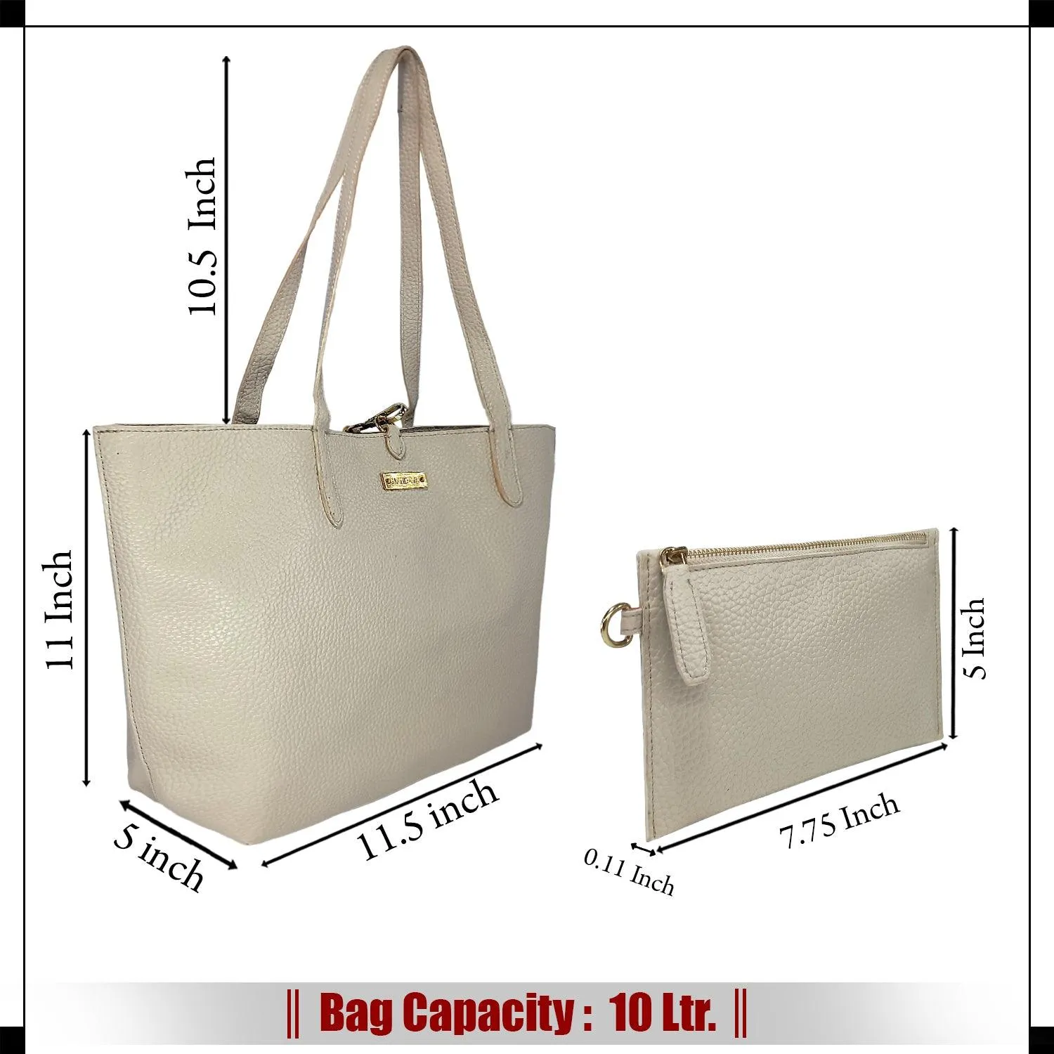 MANDAVA Women's/Ladies Top Handle PU Leather Tote Bag, Handbag with Detachable Cosmetic Pouch (Cream)