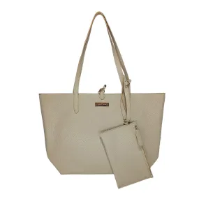 MANDAVA Women's/Ladies Top Handle PU Leather Tote Bag, Handbag with Detachable Cosmetic Pouch (Cream)