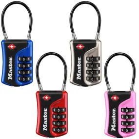 Master Lock 4697D Set Your Own Numeric Combination TSA-Accepted Luggage Lock with Flexible Shackle; Assorted Colors 1-3/8in (36mm) Wide (Pack of 4)