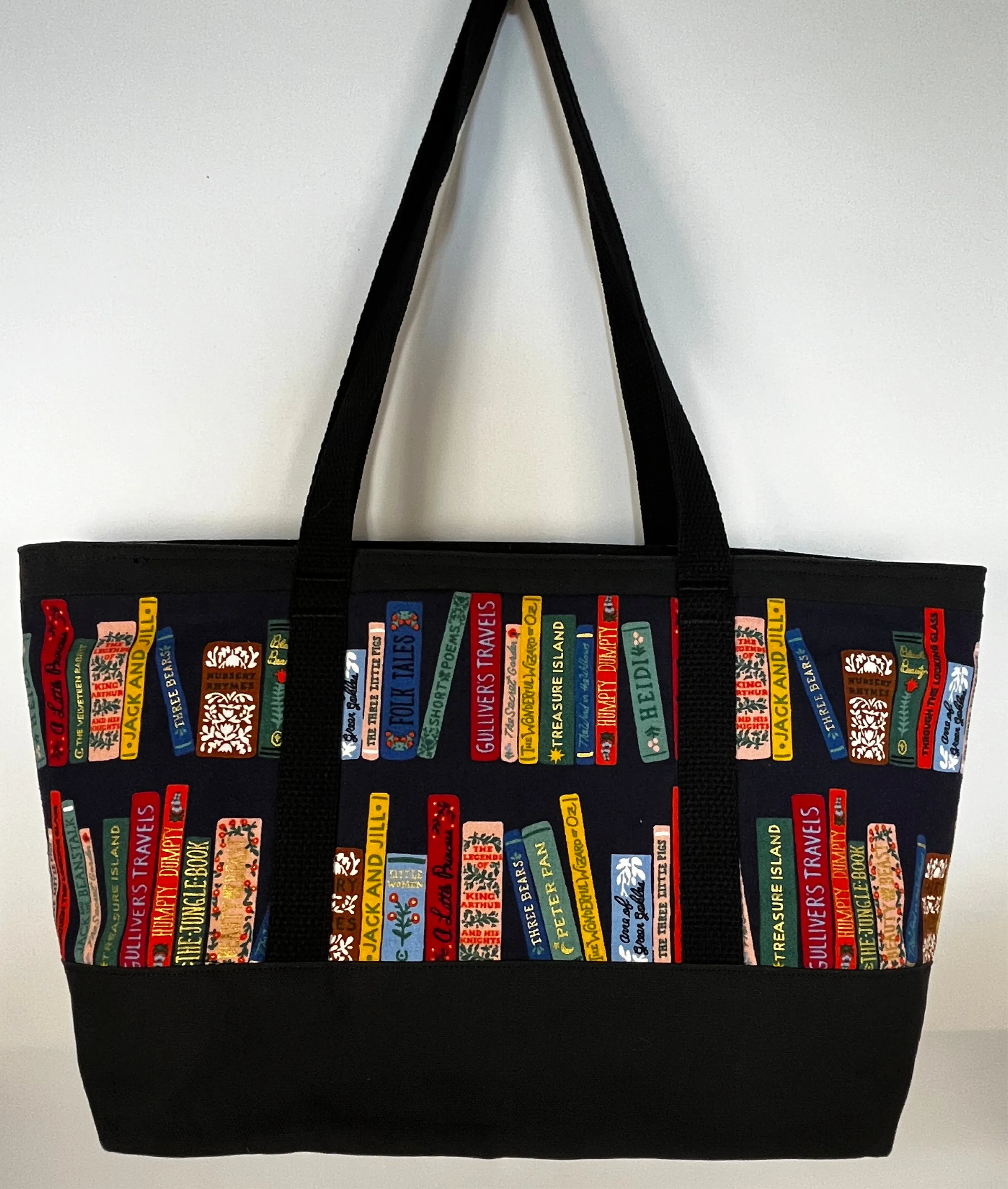Medium Tote - Bookshelf - Black - Zippered Closure