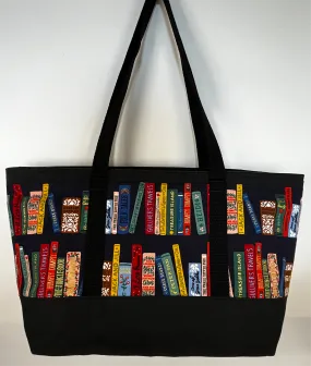 Medium Tote - Bookshelf - Black - Zippered Closure