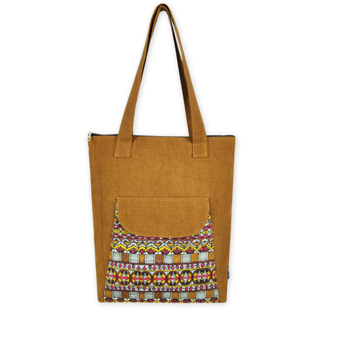 Mustard Madhubani Border Flap Tote Bag