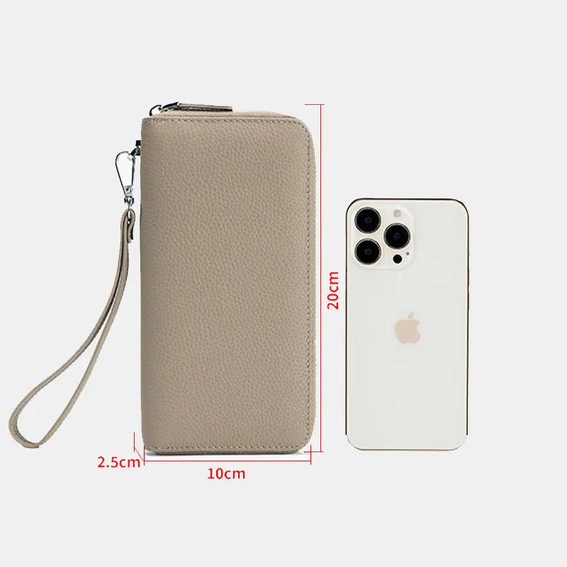 RFID Blocking Women Wallet Genuine Leather Zip Clutch Wristlet Purse