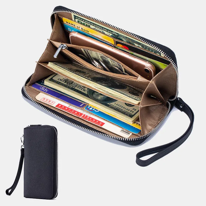 RFID Blocking Women Wallet Genuine Leather Zip Clutch Wristlet Purse