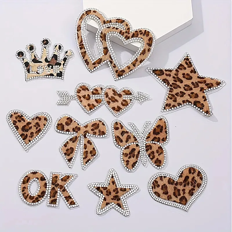 Sparkling Leopard Print Rhinestone Patches