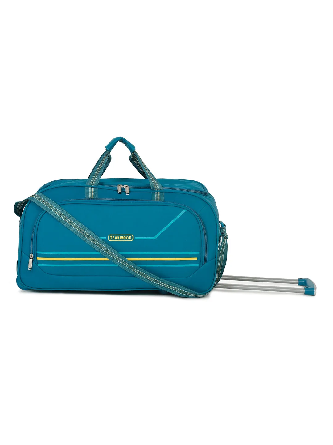 Teal Printed Large Duffel Trolley Bag