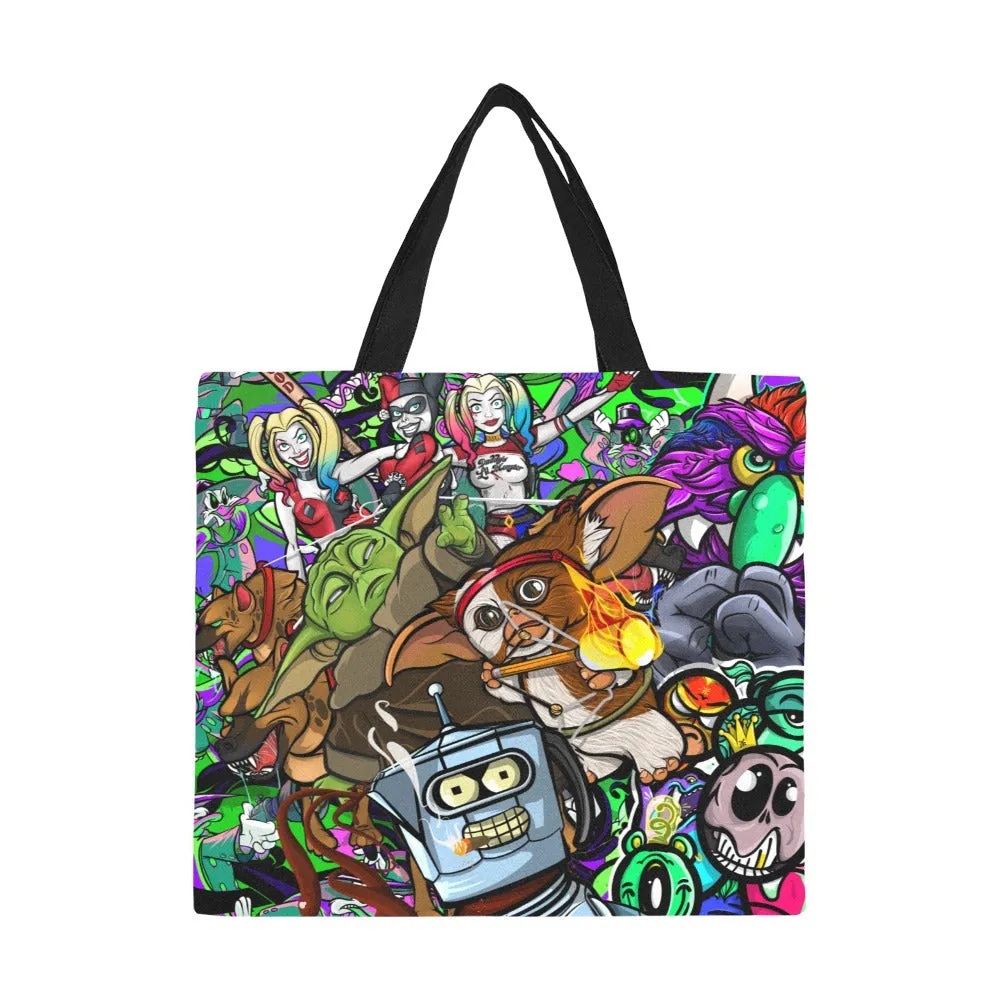 Toon Buddies Print Large Canvas Tote Bag