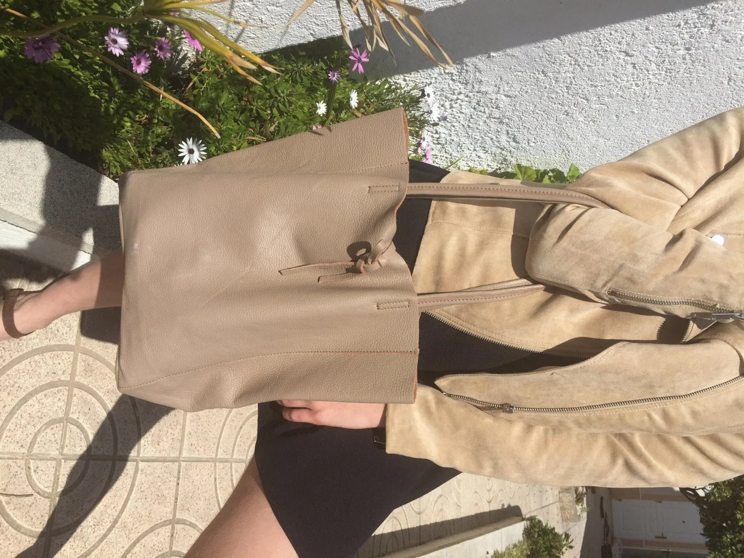 Tote bag in TAUPE with belt.Soft natural GENUINE leather bag   belt set. Large dark beige leather bag. Computer, tablet or Laptop bag.