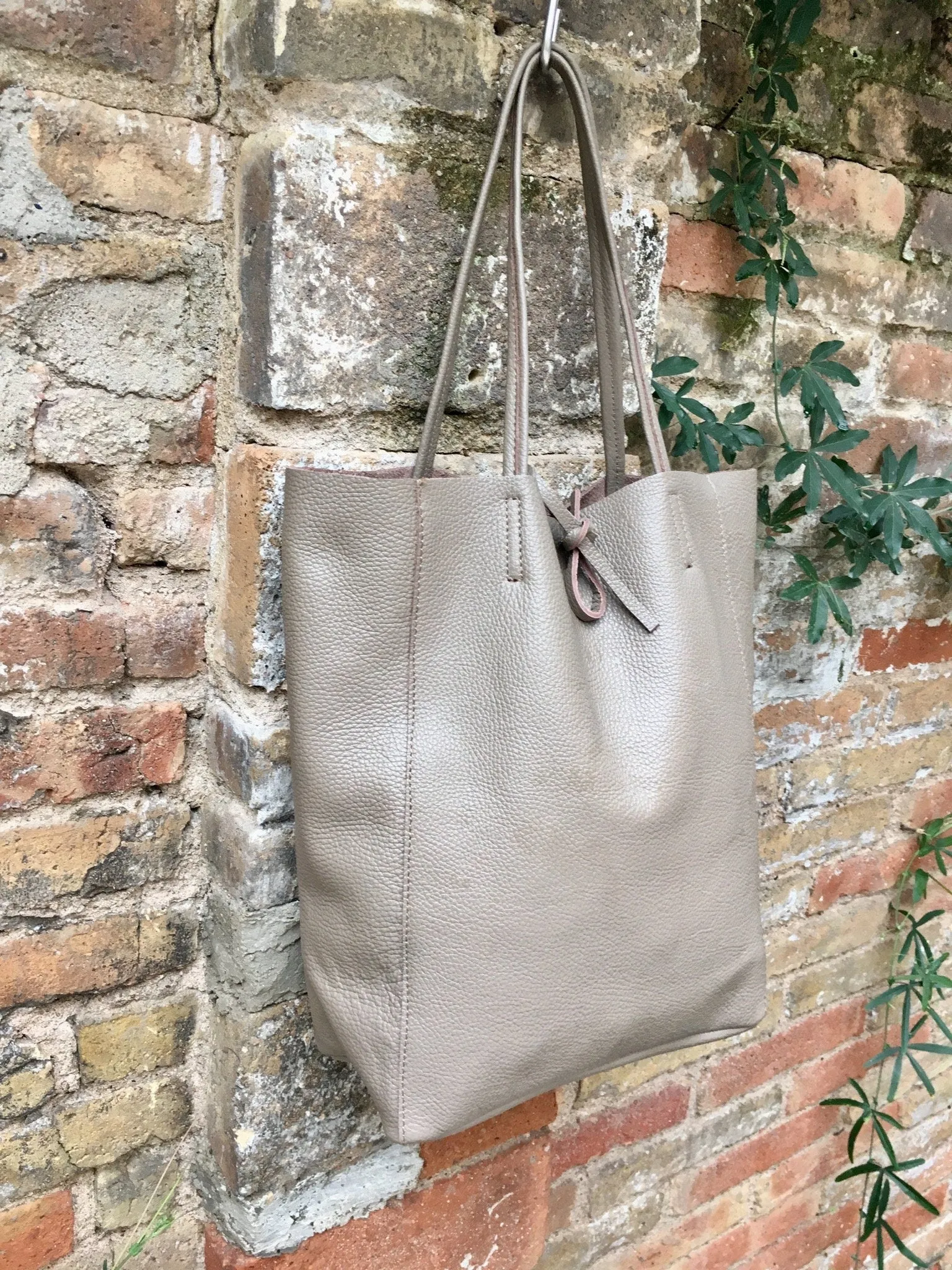 Tote bag in TAUPE with belt.Soft natural GENUINE leather bag   belt set. Large dark beige leather bag. Computer, tablet or Laptop bag.