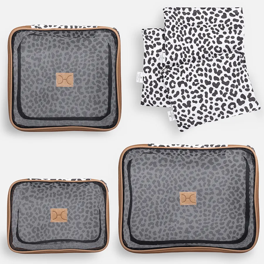 Travel Luggage Organizer Pods 6 piece set | Cheetah White