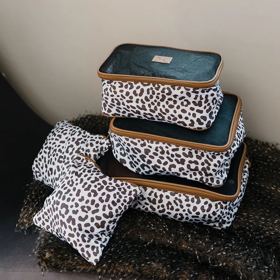 Travel Luggage Organizer Pods 6 piece set | Cheetah White
