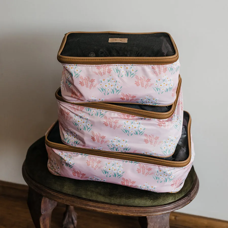 Travel Luggage Organizer Pods 6 piece set | Crazy Daisy Blush