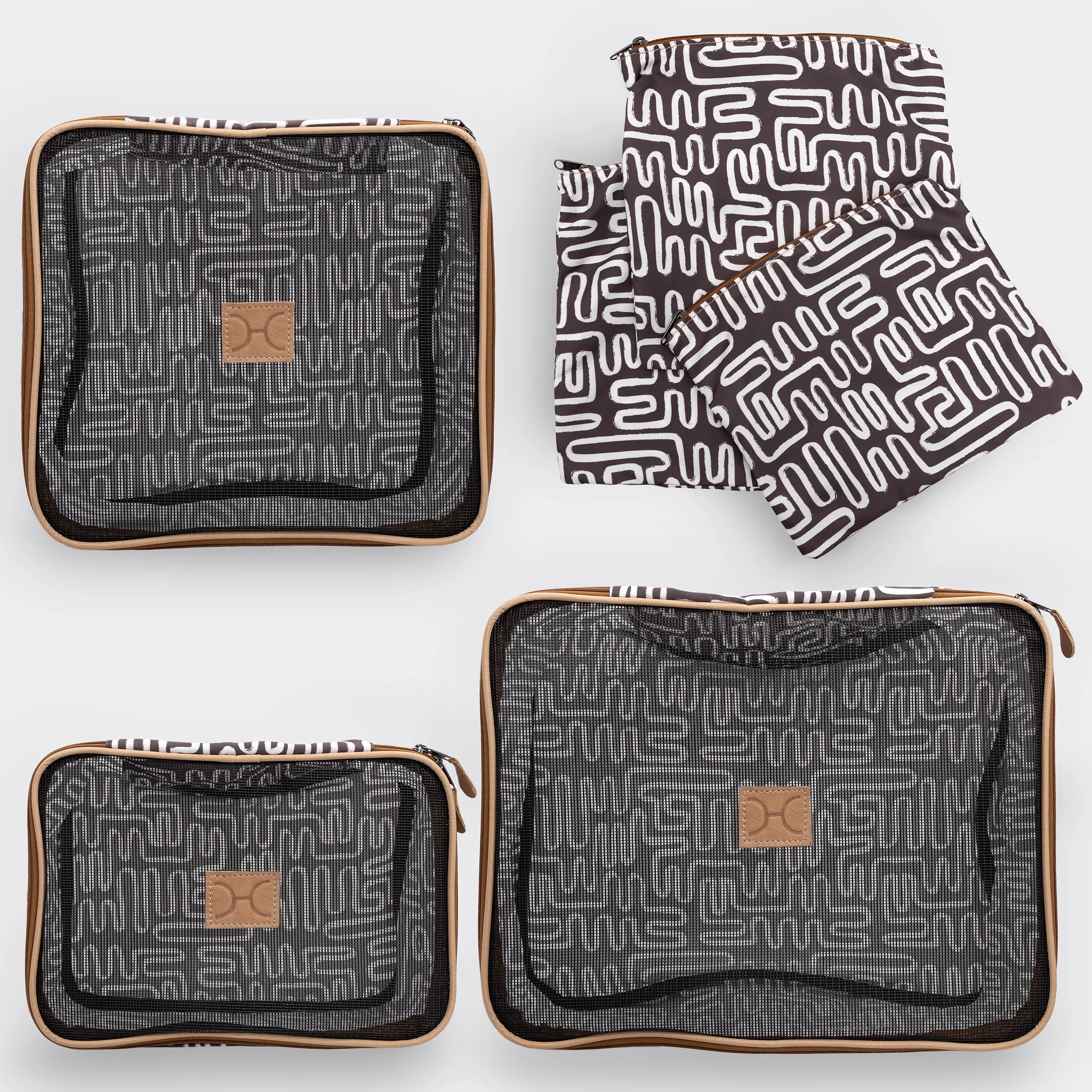 Travel Luggage Organizer Pods 6 piece set | Geo Black