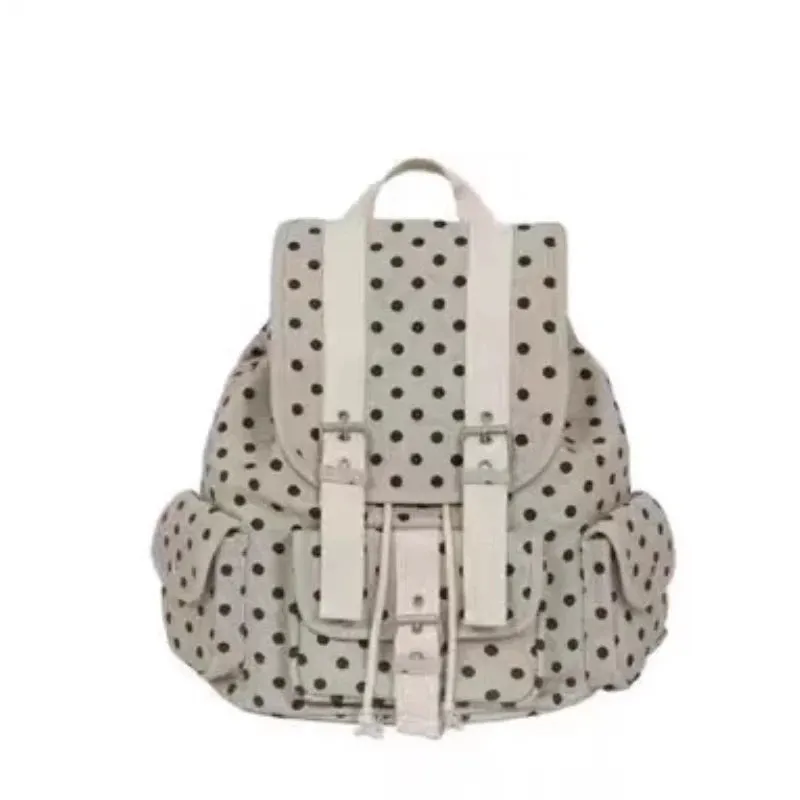 Uakiss Korean Vintage Dot Pocket Backpack Y2k Aesthetic Casual Women Students Schoolbags Fashion Simple All Match Preppy Backpacks